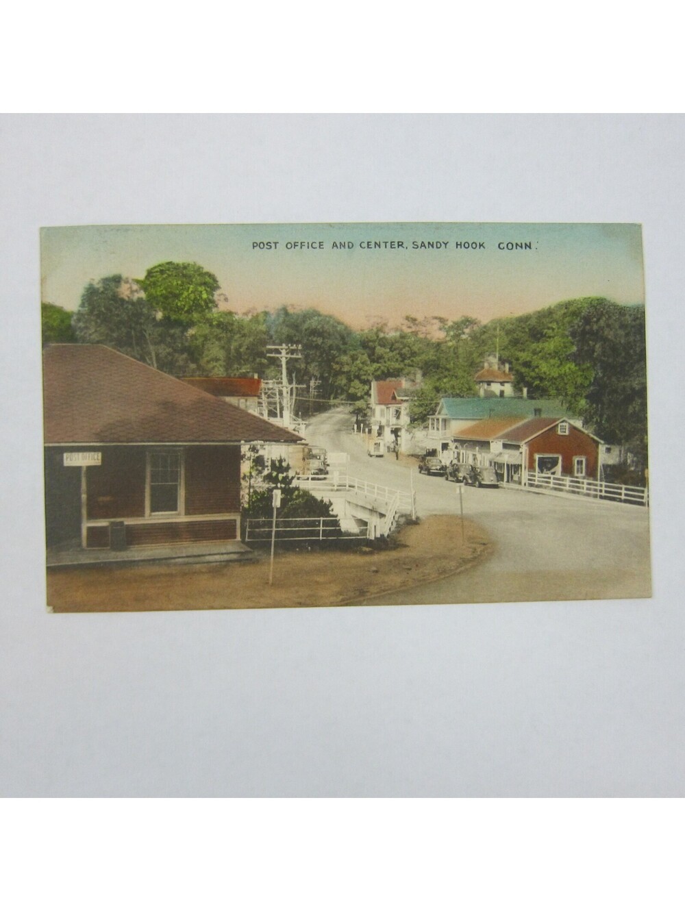 Vintage 1930s-40s Collotype Postcard Center Sandy Hook Connecticut Post Office